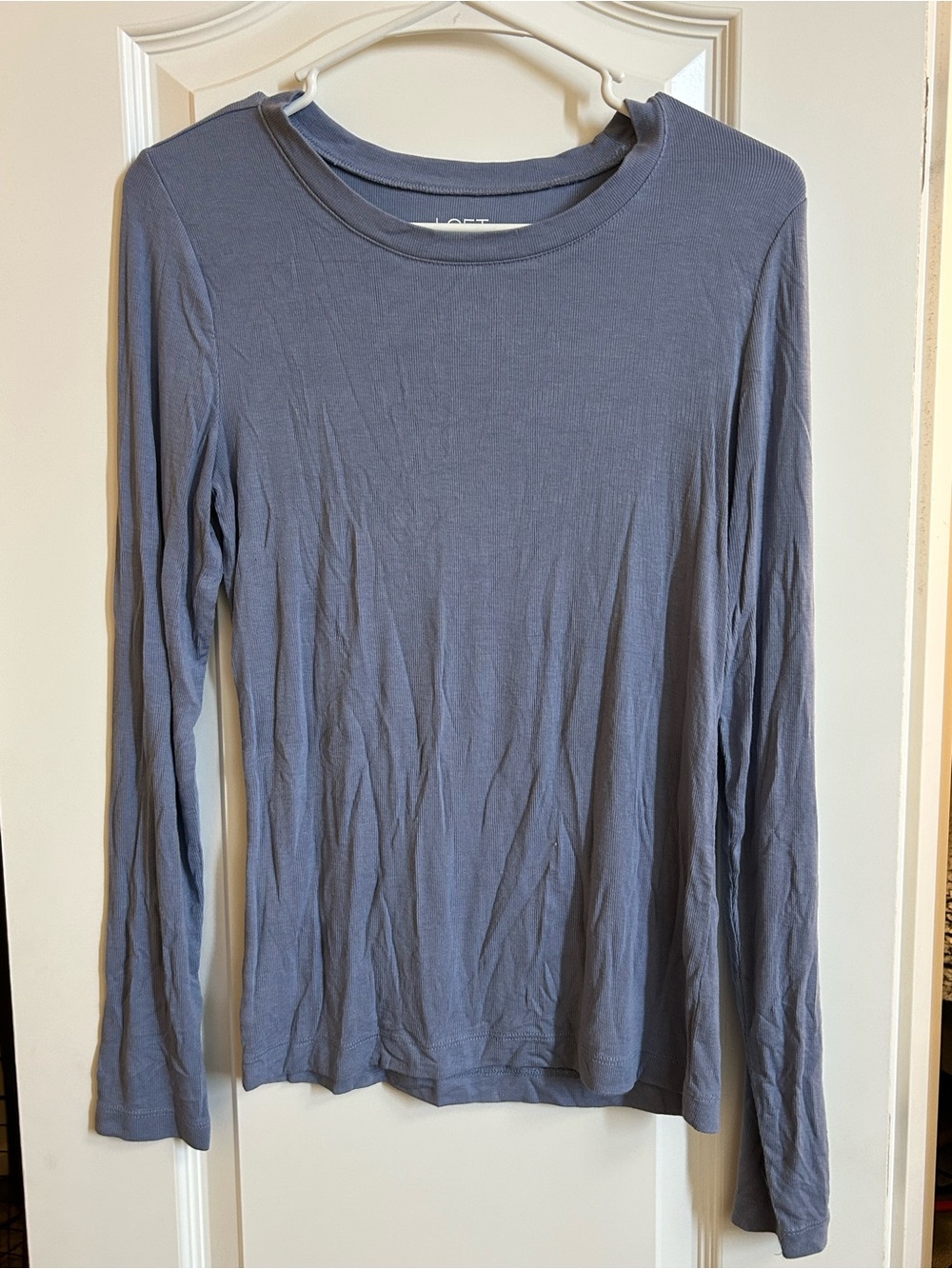 LOFT Long Sleeve Crewneck Top in Dusty Blue/Periwinkle